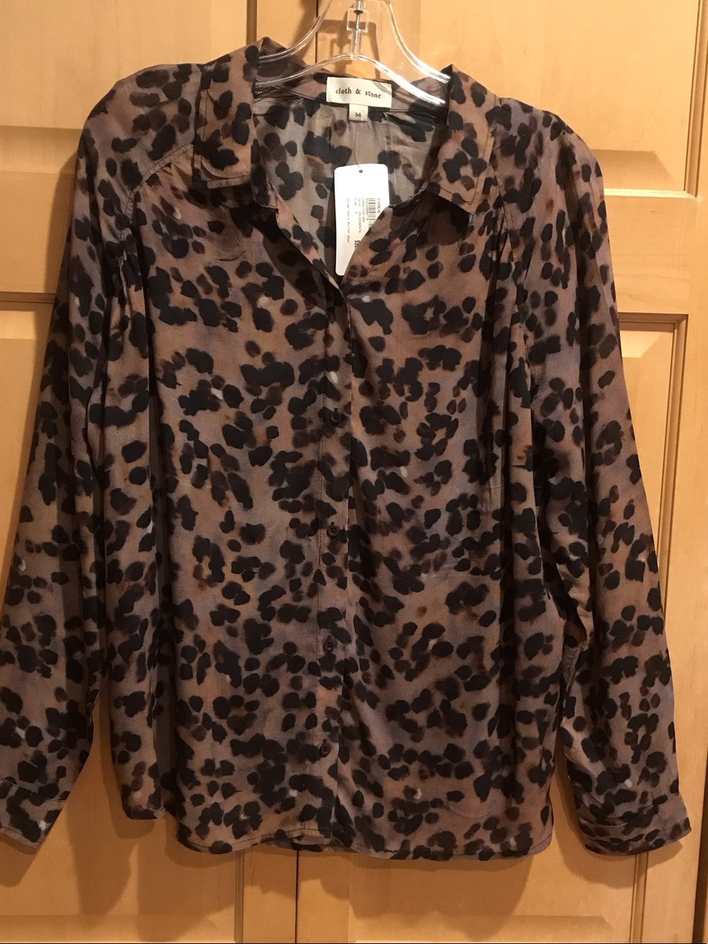 New cloth & stone Brown and Black Leopard-Print Button Down Blouse